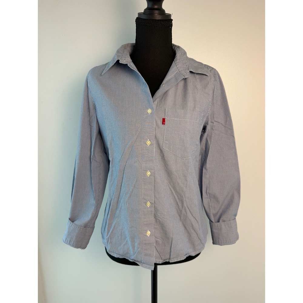 Levis Pinstripe Button Down Cotton Long Sleeve Boyfriend Shirt Coastal Grandma S